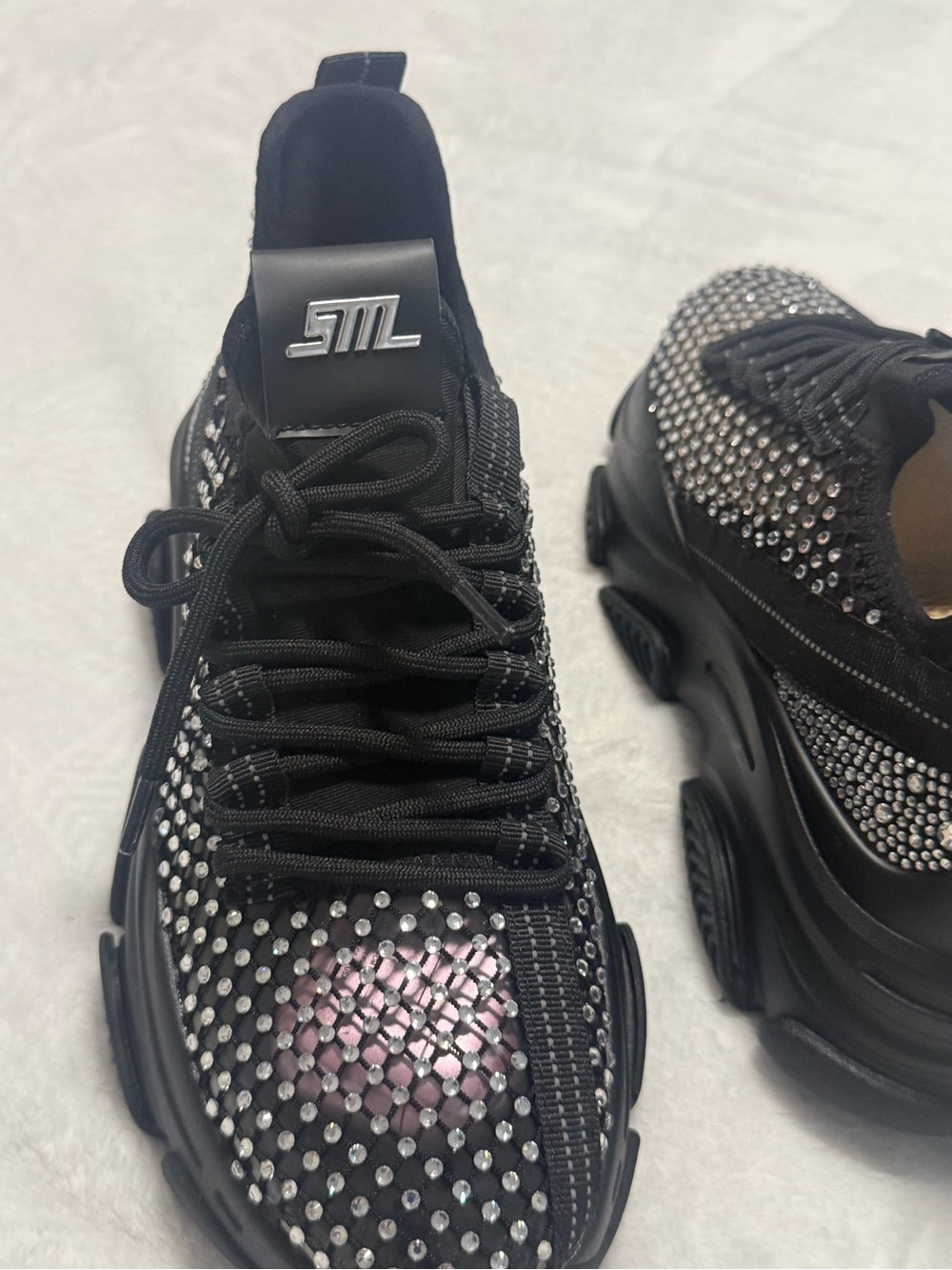 Steve Madden Blk Rhinestone Chunky Lace-Up Sneakers with Clear See Through sides - Picture 7 of 7